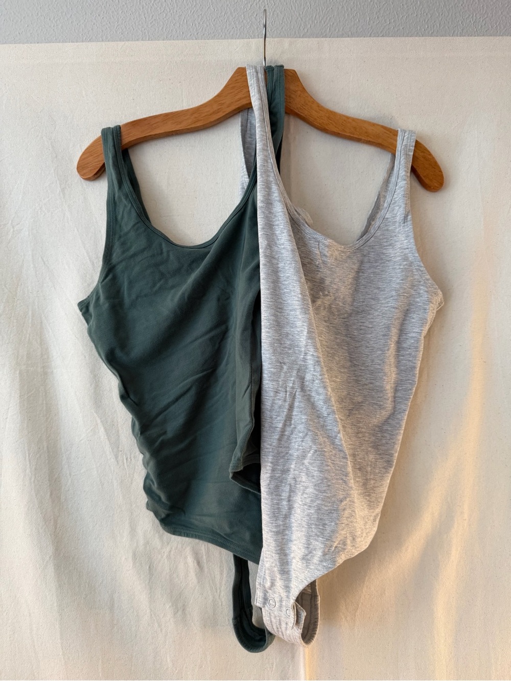 Lot of 2 Auden Scoop Neck Tank Bodysuit — Forest Green & Light Gray